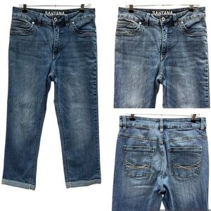 Santana Straight Leg High Rise Cuffed Crop Stretch Denim Blue Jeans Womens 8